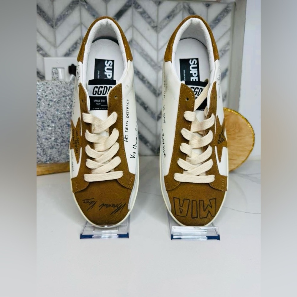 Brown and White Athletic Shoes Faux GG Little Havana NEW 8.5/9